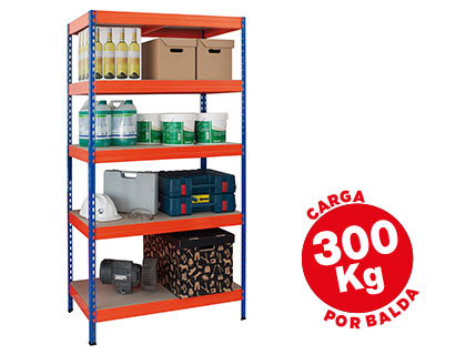 Estantería ar storage metálica 5 estantes 300 Kg. azul naranja